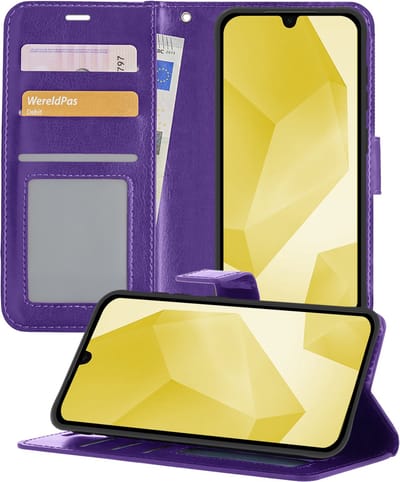 Hoesje - Met Pasjeshouder - Geschikt voor Samsung Galaxy A16 - Luxe Bookcase Portemonee - Flip Case - Kunstleer Book Case - Flipcase - Book Cover - Walletcase - Portemonneehoes - Telefoonhoesjes - Paars