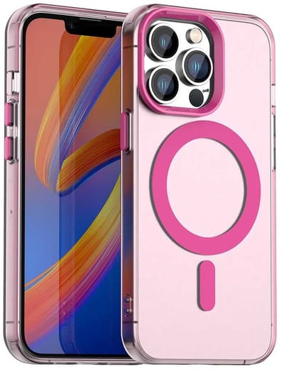 MagSafe Compatibel Backcover Hoesje Geschikt voor Apple iPhone 13 Pro - Roze & Semi-Transparant Design - Stijlvol & Goede Bescherming