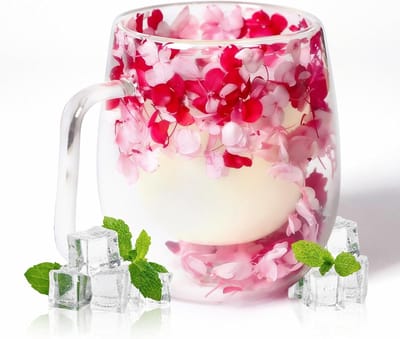 Dubbele Glazen Bloem Mok - Koffiekop met Handvat - Geïsoleerde Koffiemok - Verjaardagscadeau - Cadeau voor Moeder - Vriendin - Leraar - 370ml