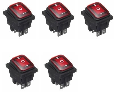 Allecto - 5 Stks LED Waterdichte Tuimelschakelaar - 12V AAN/UIT/AAN - Eenvoudige installatie - Rood - Geschikt voor auto, boot, truck - KCD4 model