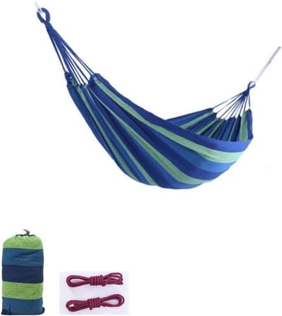 Katoenen Hangmat - Kampeerhangmat Twee Persoons - Ontspannen Buiten - Ademend Canvas - 250 x 100 cm - Blauw