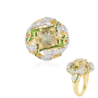 Cavill - Elegante Ring - 925 Sterling Zilver - 1,62 ct Braziliaanse Groene Amethist & 1,13 ct Zirkonia - Ronde Edelstenen met Certificaat
