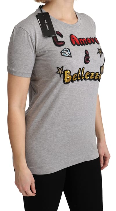 Dolce & Gabbana Dames-T-shirt Grijs Katoen Amore e Bellezza