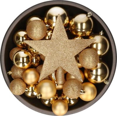 Decoris kerstballenmix - 33 stuks - 5/6/8cm - met piek - kunststof