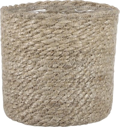 Mica Decorations Plantenpot - rotan - bruin - plantenmand - H14xD14cm - naturel mand van gedraaid jute/riet - plastic binnenkant