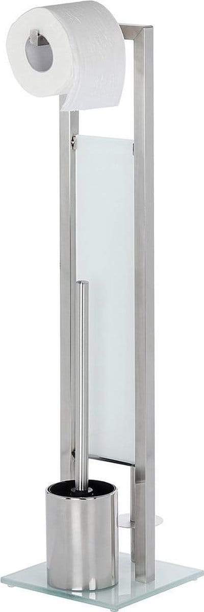 WENKO Toiletbutler Rivalta RVS mat - Toiletborstel met houder, Toiletrolhouder en Reserverolhouder vrijstaand