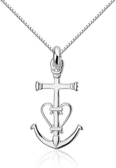 Montebello Ketting Ankerkruis - 925 Zilver Gerhodineerd - 13x25mm - 45cm