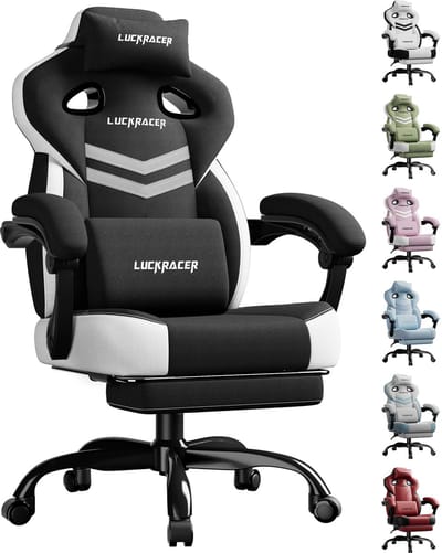 LUCKRACER - Gaming Stoel Bureaustoel - Met Memory Foam en Kantelhoek - Zwart
