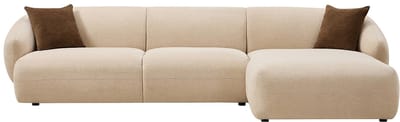 Vente-unique Hoekbank rechts in getextureerde beige stof MIBASTO