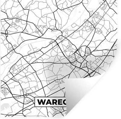 Muurstickers - Sticker Folie - Zwart Wit – België – Plattegrond – Stadskaart – Kaart – Waregem - 100x100 cm - Plakfolie - Muurstickers Kinderkamer - Zelfklevend Behang XXL - Zelfklevend behangpapier - Stickerfolie