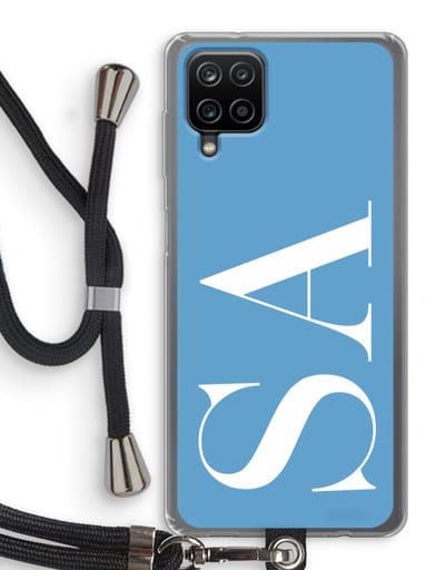 Gepersonaliseerd - Case Company® - Hoesje met koord geschikt voor Samsung Galaxy A12 hoesje met Koord - Monogram N°2 - Telefoonhoesje met Zwart Koord - Bescherming aan alle Kanten en Over de Schermrand