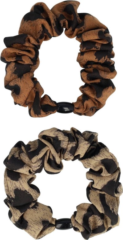 Haarsoires Haarelastiek Scrunchie – Hair-Tie Panterprint – Gladde Stof – Bruin – Set van 2 - Haarkrinkel - Haar Elastiek met Stof - Zacht & Haarvriendelijk