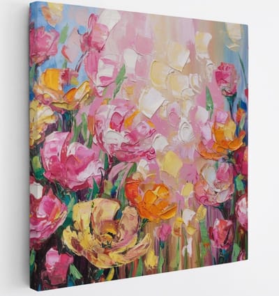Saammp Canvas Schilderij - getekende bloemen - Abstract - 20x20 - Foto op canvas - Wanddecoratie - Muurdecoratie Woonkamer - Slaapkamer decoratie - Canvas Print