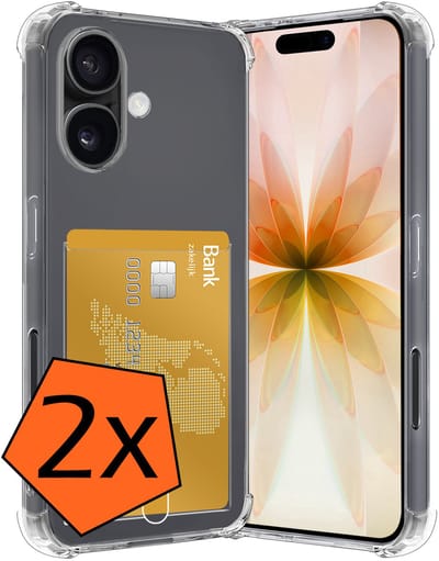 Hoes - 2 Stuks - Geschikt voor Apple iPhone 17 - Met Pashouder en Kaarthouder - Telefoon Hoesje Shockproof - Siliconen Case - Back Cover - Shock Proof - Pasjes Houder - Transparant