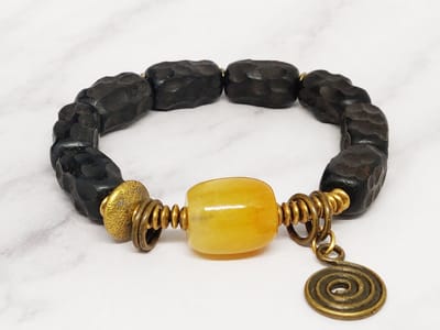 Mei's - Tibetan Ebony Copper - armband dames - jade - koper zwart/geel - polsmaat 15,5 cm
