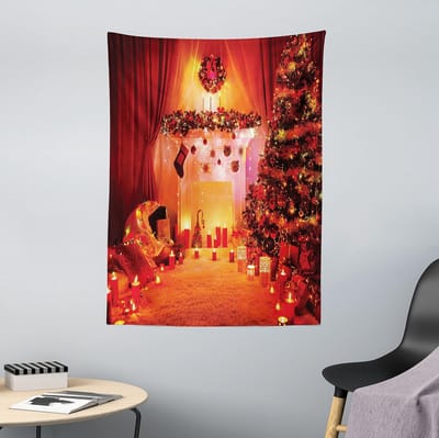 ABAKUHAUS Kersttapijt, Noel Nieuwjaarsthema gemaakt van zachte microvezelstof die wasbaar is zonder te vervagen digitale print, 110 x 150 cm, oranje