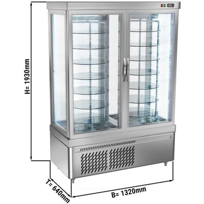 GGM Gastro Panoramavitrine - 935 Liter - 1320mm - 14 rotierenden Ablagen - Silber Zilver