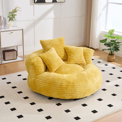 Lazy Sofa Duurzame Comfortabele Lounger Zitzak met Hoge Rugleuning en Drie Kussens voor Volwassenen en Kinderen, Binnen & Buiten, Eenpersoons Gaming Sofa Stoel voor Slaapkamer, Kantoor (Geel Chenille)