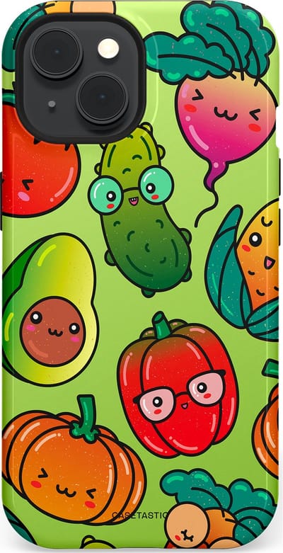 Casetastic Hoesje Geschikt voor Apple iPhone 15 Magsafe - Stijlvolle Beschermende Duo-layer Case - Cartoon Groente Mix