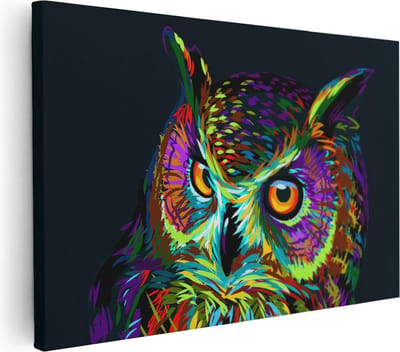 Artaza Canvas Schilderij Dierenkop Uil - 30x20 cm - Klein - Wanddecoratie Abstract - Muurdecoratie Kleurrijk - Kamer Accessoires Pop Art