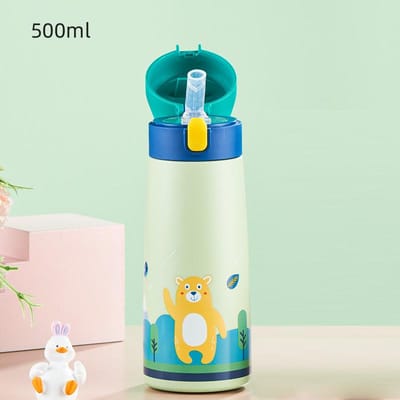 Kinderen RVS Rietje Thermosbeker Met Hoes Cartoon Lekvrije Thermosfles Kinderen Thermische Waterfles Thermobeker 500ML