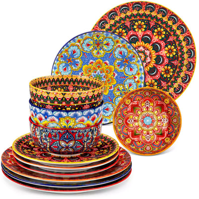 Serviesset - Bohemian Stijl - 4 Persoons Servies - Porselein - Dinerborden - Dessertborden - Ontbijtkommen - 12-delige Set