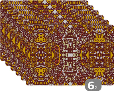 Placemat - Placemats kunststof - Patroon - Azteken - Mexico - 45x30 cm - 6 stuks - Hittebestendig - Anti-Slip - Onderlegger - Afneembaar