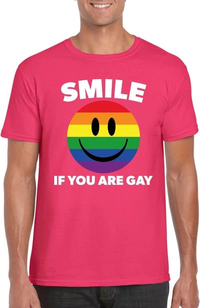 Smile if you are gay emoticon shirt roze heren - LGBT/ Gay pride shirts S
