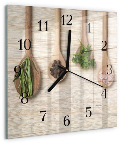 Tulup Wandklok - Houten lepel Decoratieve Glazen Klok - 30x30 cm - Bruin Glazen Wandklok Design - Zwarte Handen - Vierkante Wandklok - Klok Glas Met Opdruk - Moderne Wandklok Glas