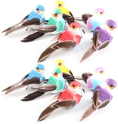 Kleurrijke Neppenvogels van Schuim - 12 Stuks voor Tuindecoratie en Creatieve Knutselprojecten