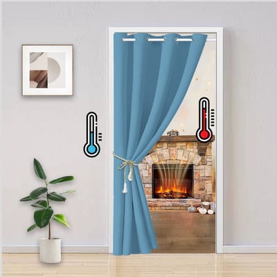 MUPOO Verduisterend Deurgordijn - Isolerend tegen kou en hitte - Koordloos en kindveilig - met Oogringen - Blackout gordijn - voor Thuis, Kast, Trap, Keuken, Balkon - 1 Stuk(Blauw, B86xH203cm)
