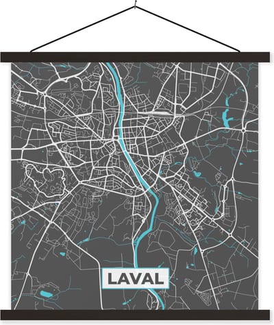 Posterhanger incl. Poster 60x60 cm - Schoolplaat - Laval - Frankrijk - Plattegrond - Kaart - Stadskaart - Textielposter - Zwarte latten - Stadskaart