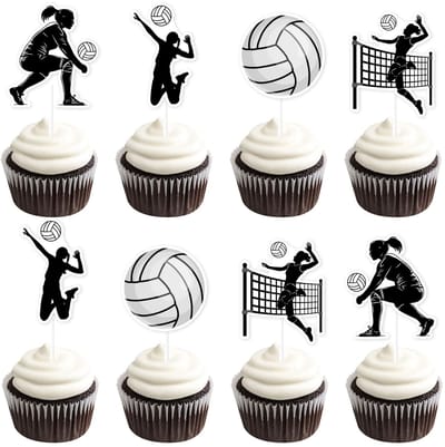 Dailygoods- Volleybal Topper 36 Stuks - Taartversiering - Taartdecoratie Set - Sport Decoratie - Verjaardagsfeest Decoratie - Premium Design