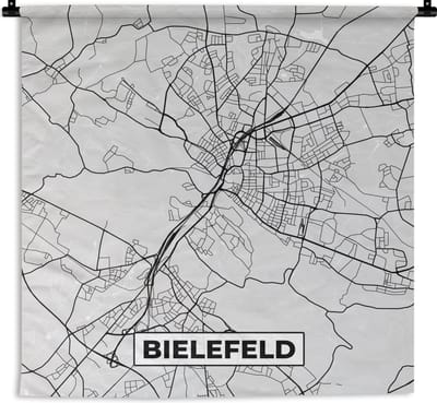 Wandkleed - Wanddoek - Duitsland - Plattegrond - Kaart - Stadskaart - Bielefeld - 180x180 cm - Wandtapijt