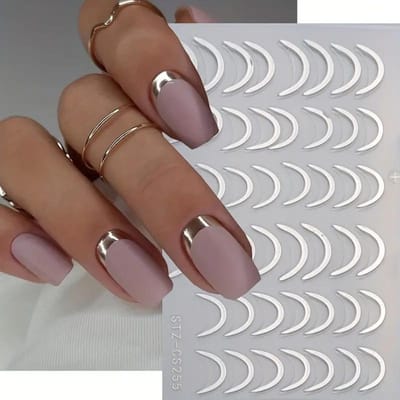 1 Pièce Autocollants pour Ongles French Tips, Ligne Rayure Spirale Dorée Argentée Décals NailArt, Fournitures Nail Art Pour Femmes