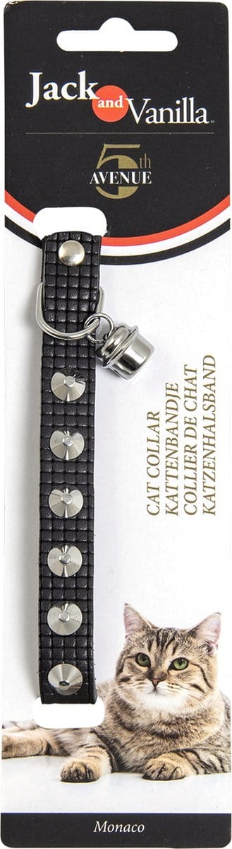Jack And Vanilla - Halsbanden - Monaco Kattenhalsband - Zwart - met metaal knoppen - 14mmx30cm - nek 26-23 cm 45/8002 - 179242