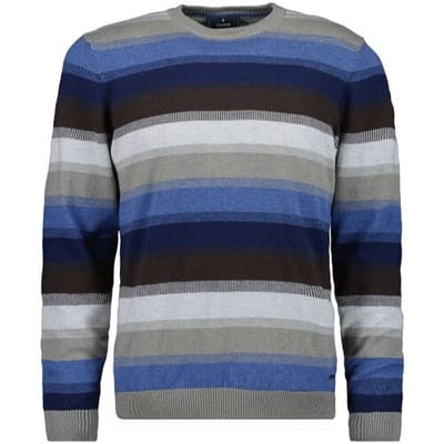 Ragman Trui Round Neck Striped Cotton Cashmere Taupe-Blue / male