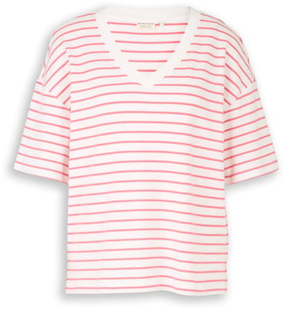 Tom Tailor - Oversized T-shirt met streepjesmotief - Maat XXL - white coral irregular stripe