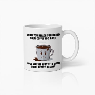 Grappige Koffiemok 330ml – Te Snel Koffie Gedronken Nu Alleen Koude Bitre Spijt Beker – Humoristisch Cadeau voor Koffieliefhebbers