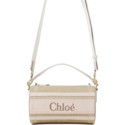 Sac bandoulière Chloe Woody Bandoulière réglable amovible Fermeture éclair Lin et cuir de veau Sacs pour femmes Gris Sauvage CHC24-AS682L17-084 Basic Set (Bag+Dust Bag) white