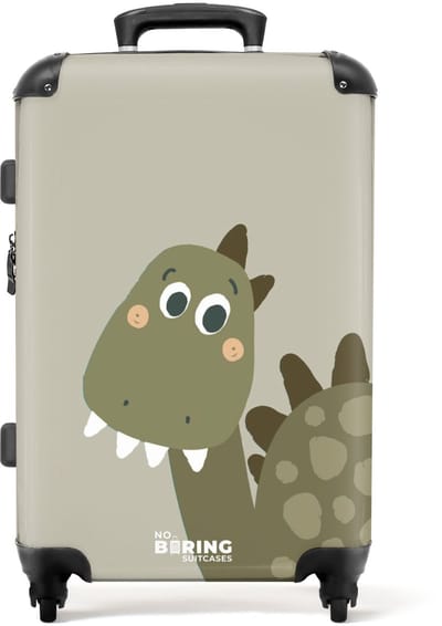 NoBoringSuitcases.com® - Kinderkoffer jongen - Dinosaurus groen - Kindertrolley jongens - Koffer kind groot - Rolkoffer lichtgewicht - Reiskoffer met 4 wielen - Grote trolley XL - 20 kg bagage