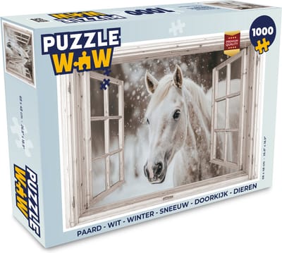 Puzzel Paard - Wit - Winter - Sneeuw - Doorkijk - Dieren - Legpuzzel - Puzzel 1000 stukjes volwassenen