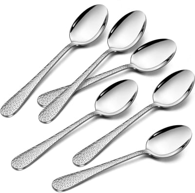 Set van 6 RVS Koffielepels, Hoogglans Gepolijst, Ideaal voor Dessert en Thee, Vaatwasserbestendig, 15 cm met Geslagen Handvat