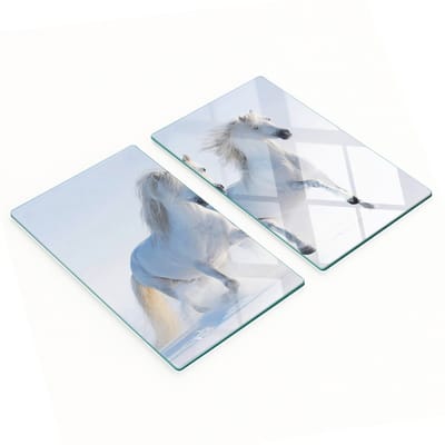 Stijlvolle en duurzame glazen borden met print van twee sneeuwpaarden, 2x30x52 cm