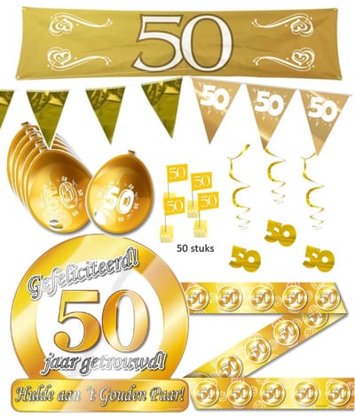 50 jaar getrouwd 10 delig XL versiering pakket-Jubileum feestpakket - gouden bruiloft.