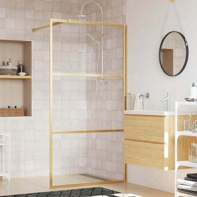 vidaXL Inloopdouchewand transparant 100x195 cm ESG-glas goudkleurig