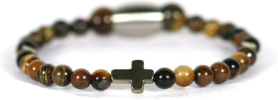 IbizaMen KIDS - pyrite kruis tijgeroog 4mm - 15cm