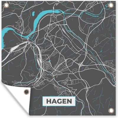 Tuin poster Duitsland – Blauw – Hagen – Stadskaart – Kaart – Plattegrond - 200x200 cm - Tuindoek