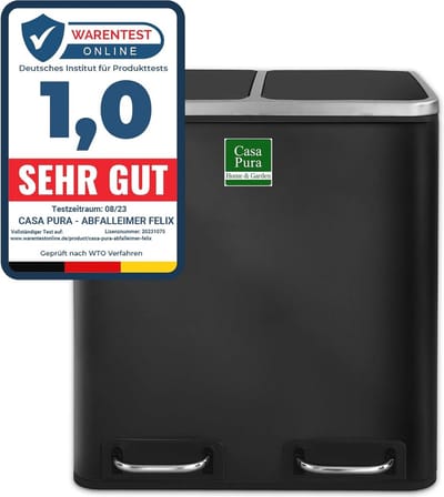 Vuilnisemmer met 2 vakken - 30 liter - Afvalscheidingssysteem - Geschikt voor Keuken en Kantoor
