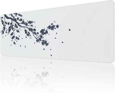 QTTVBTNA – 1 Stuk Gaming Muismat - 80x30x0.3cm - Bureau Onderlegger - Antislip - Bloesem Print Design - Muismat - Voor Laptop PC Toetsenbord Werkplek en Gaming - Duurzaam Comfortabel en Slijtvast Oppervlak - Wit